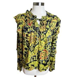 Jennifer & Grace Peasant Long Sleeve Multicolor Metallic Floral Ruffles M